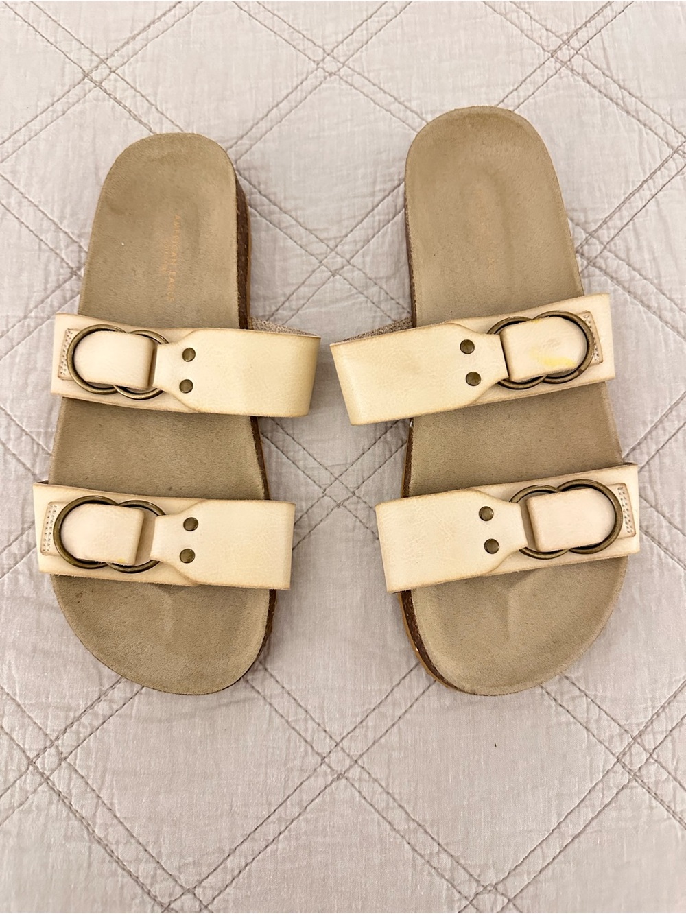 American Eagle Outfitters Cream Double-Buckle Slide Sandals